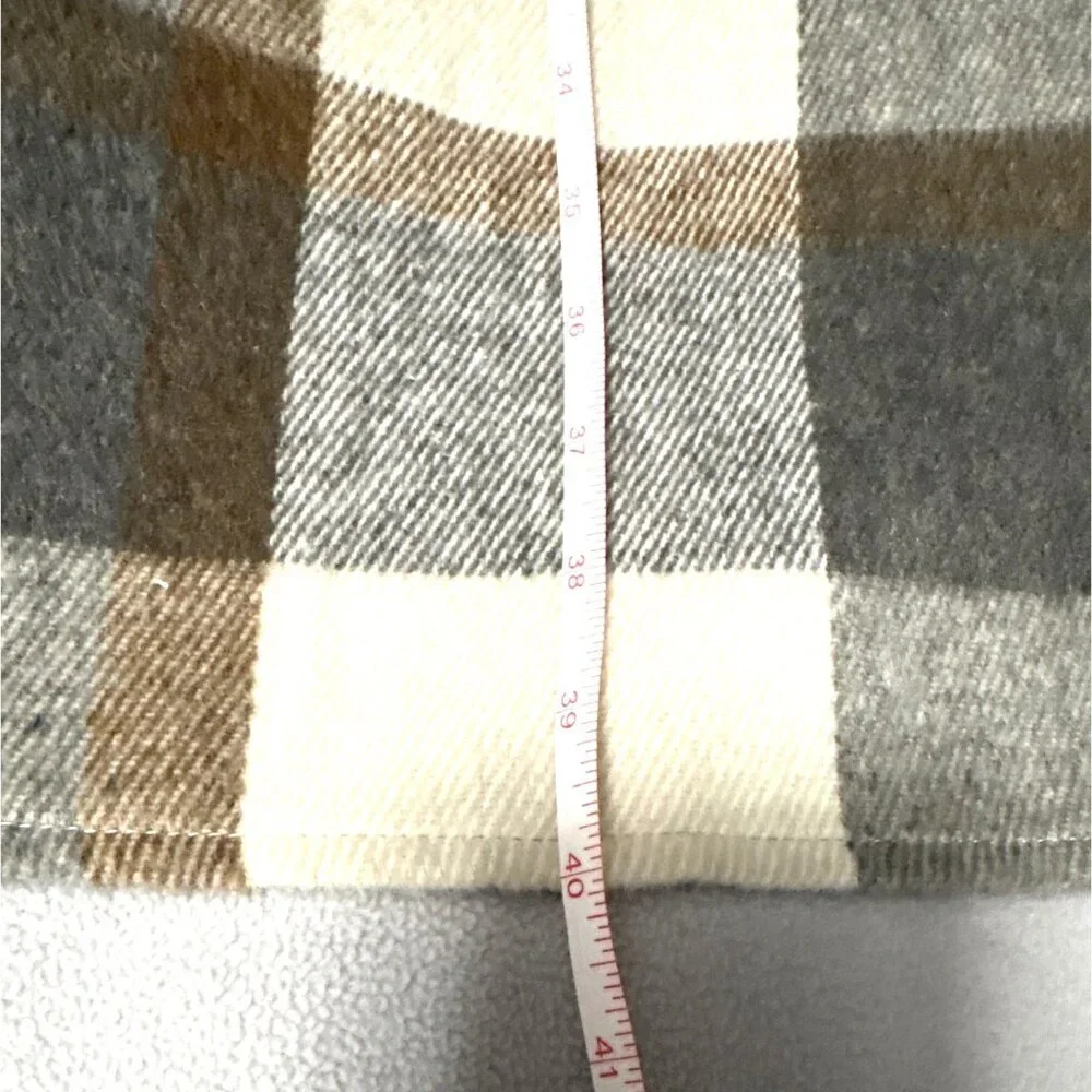 Plaid Button-Up Longline Shirt Jacket XXL Beige & Gray Casual Outerwear - Picture 6 of 6